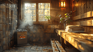 Der Holzofen einer Sauna