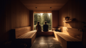 Ein junges Paar in der Sauna